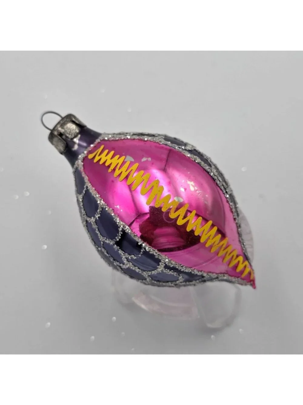 Reflector Indent Glass Ornament Teardrop Stripe Swirls Pink Purple Christmas 3